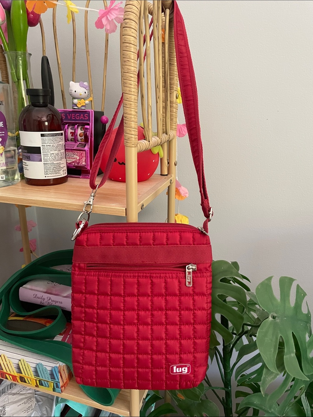 lug Quilted Red Crossbody Bag with Front Zip